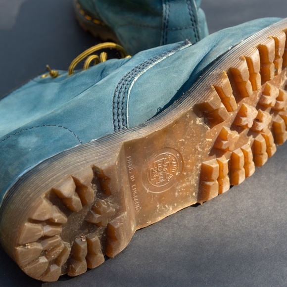 Vintage 1990s Dr. Martens 1460 Made in England Blue Suede Leather Boots Men's 12 - Picture 5 of 11